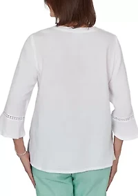 Women's Yoke Floral Embroidery Top