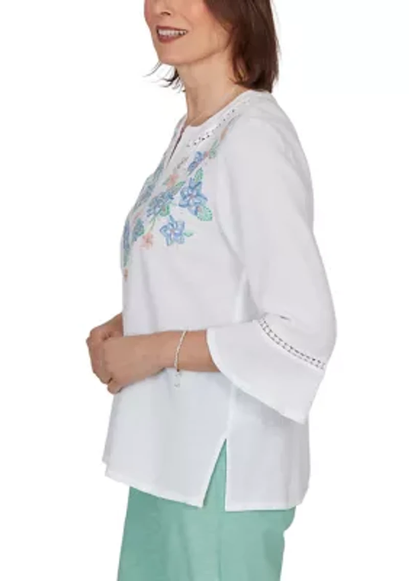Women's Yoke Floral Embroidery Top