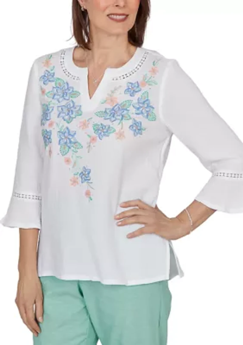 Women's Yoke Floral Embroidery Top