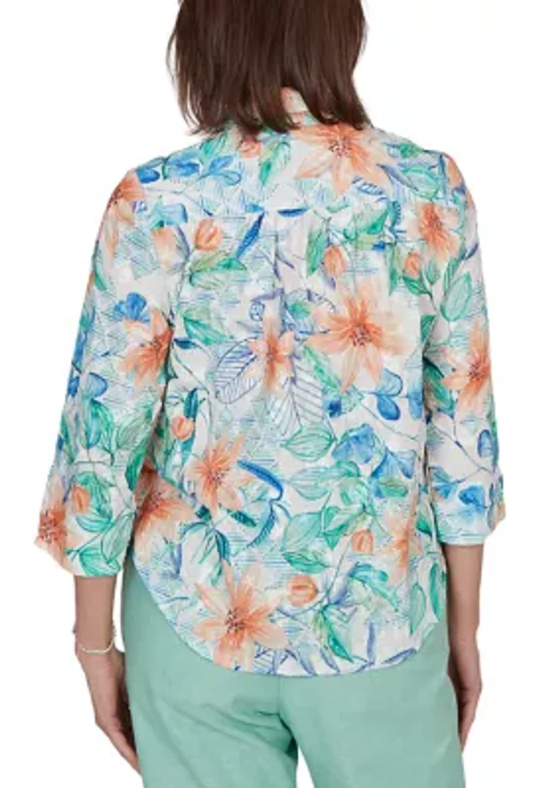 Women's Tropical Eyelet Top