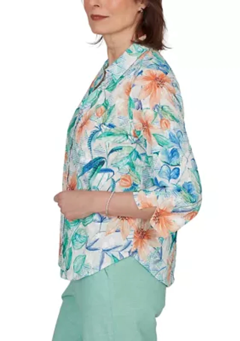 Women's Tropical Eyelet Top