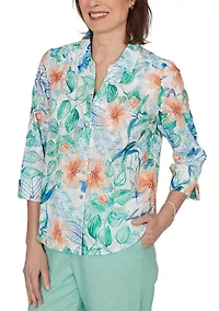 Women's Tropical Eyelet Top