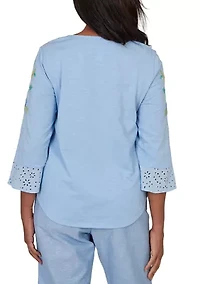 Women's Embroidered Floral Yoke Top