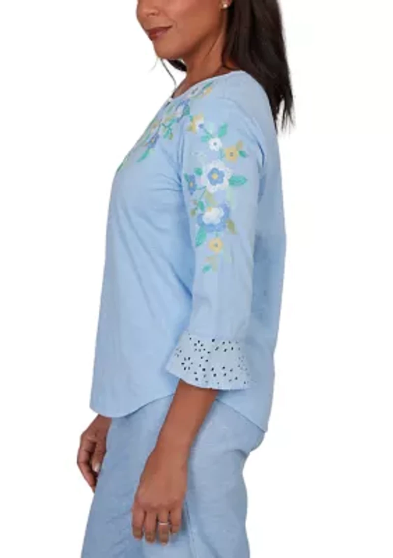 Women's Embroidered Floral Yoke Top