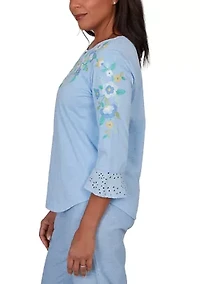 Women's Embroidered Floral Yoke Top