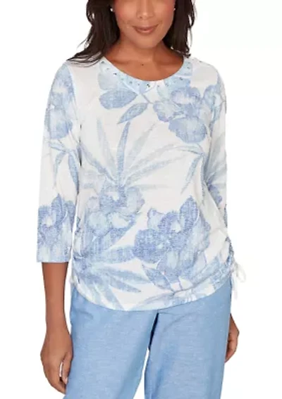 Women's Caribbean Blues Monotone Drama Tropical Top
