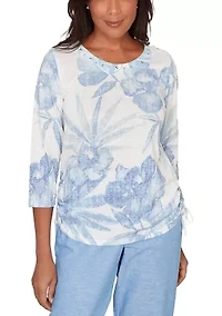 Women's Caribbean Blues Monotone Drama Tropical Top