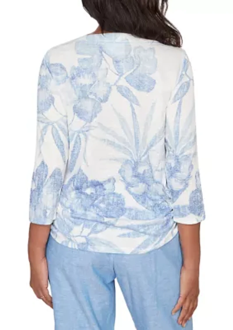 Women's Caribbean Blues Monotone Drama Tropical Top