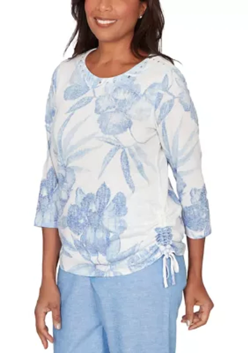 Women's Caribbean Blues Monotone Drama Tropical Top