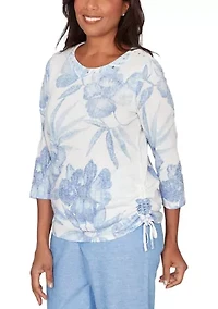 Women's Caribbean Blues Monotone Drama Tropical Top