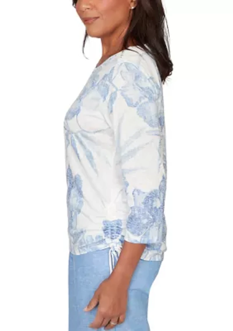 Women's Caribbean Blues Monotone Drama Tropical Top