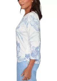 Women's Caribbean Blues Monotone Drama Tropical Top