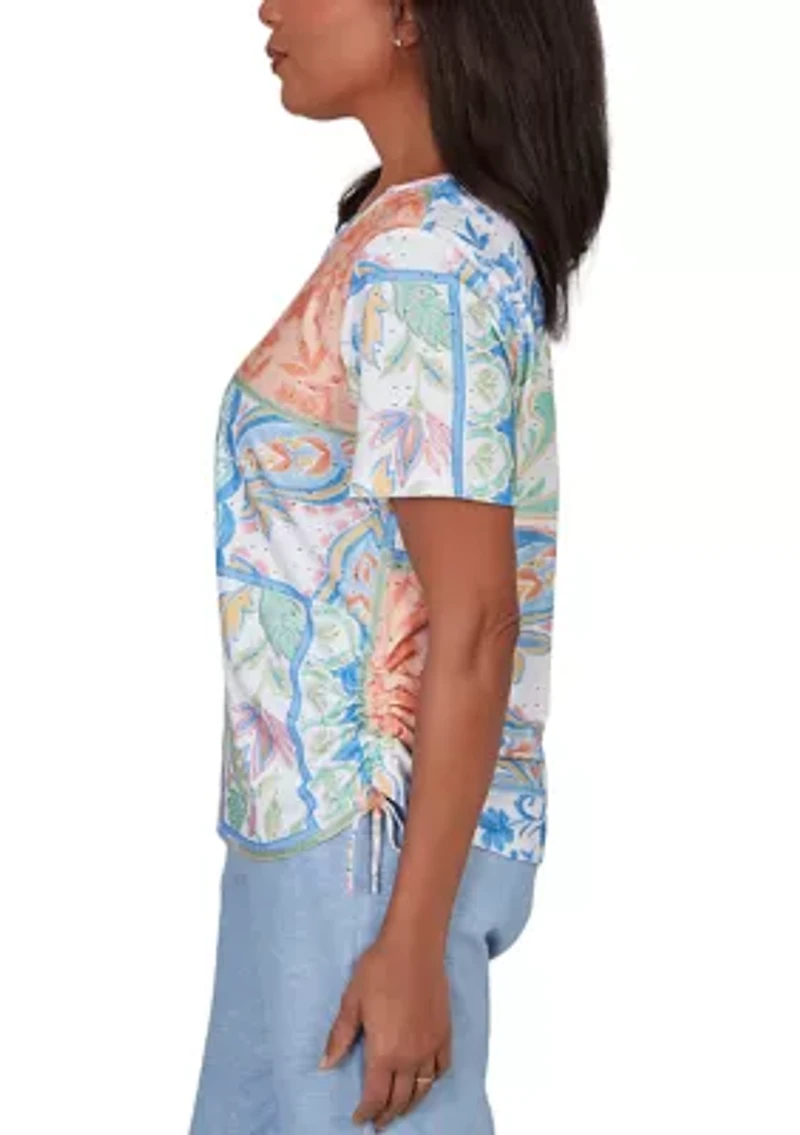 Women's Patchwork Scroll Eyelet Top