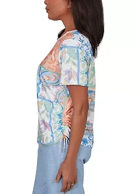 Women's Patchwork Scroll Eyelet Top