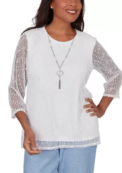 Women's Caribbean Blues Asymmetric Eyelet Flowers Top