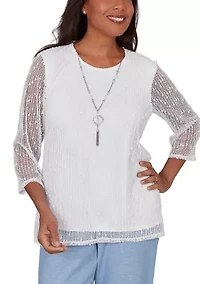 Women's Caribbean Blues Asymmetric Eyelet Flowers Top