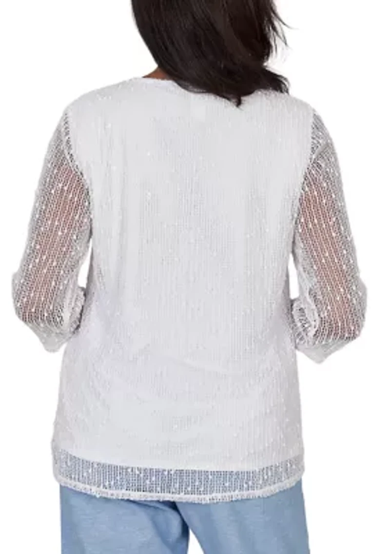 Women's Caribbean Blues Asymmetric Eyelet Flowers Top