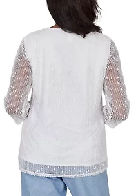 Women's Caribbean Blues Asymmetric Eyelet Flowers Top