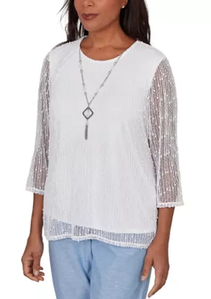 Women's Caribbean Blues Asymmetric Eyelet Flowers Top