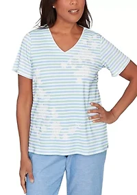 Women's Caribbean Blues Striped Floral Shirt