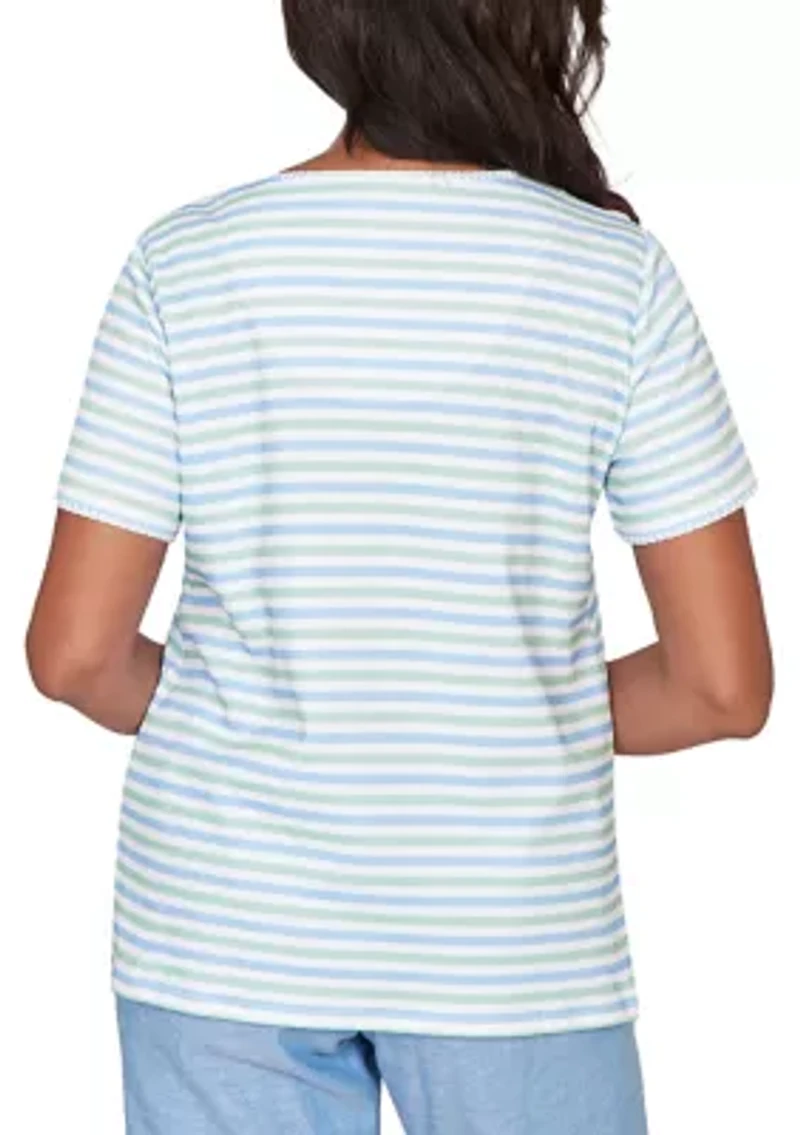 Women's Caribbean Blues Striped Floral Shirt