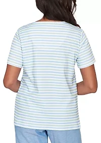 Women's Caribbean Blues Striped Floral Shirt