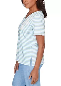 Women's Caribbean Blues Striped Floral Shirt