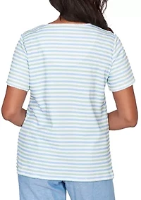 Petite Caribbean Blues Stripe with Flowers Top