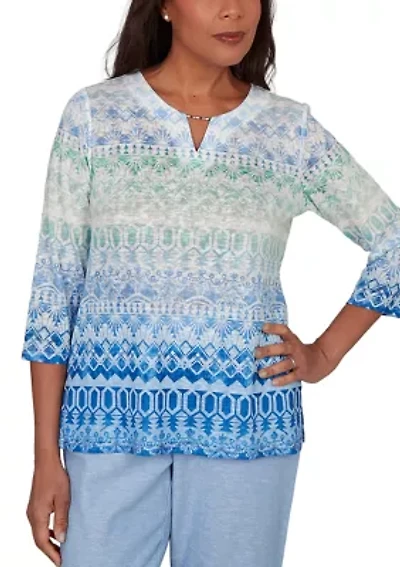 Petite Caribbean Blues Ombre Biadere Top