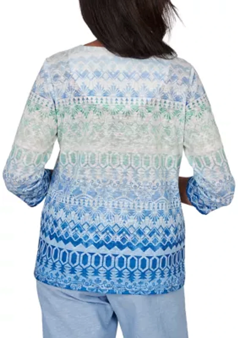 Petite Caribbean Blues Ombre Biadere Top