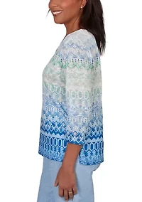 Petite Caribbean Blues Ombre Biadere Top