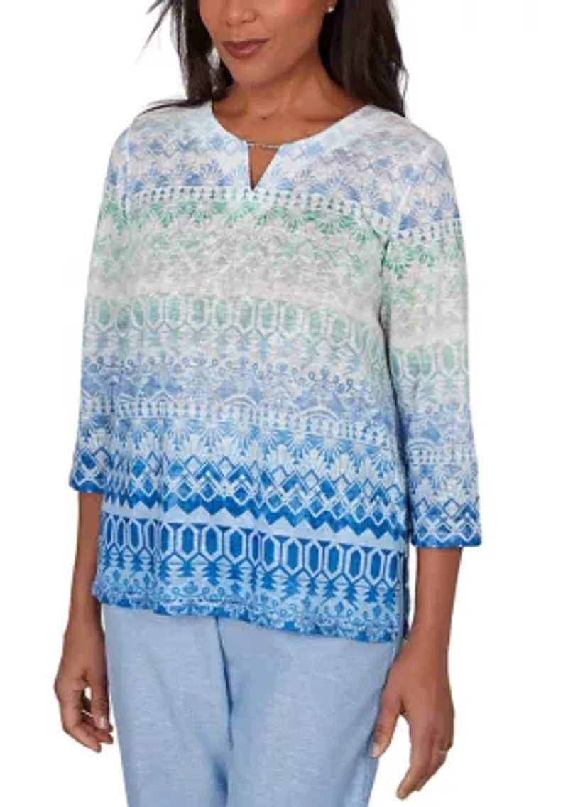Petite Caribbean Blues Ombre Biadere Top