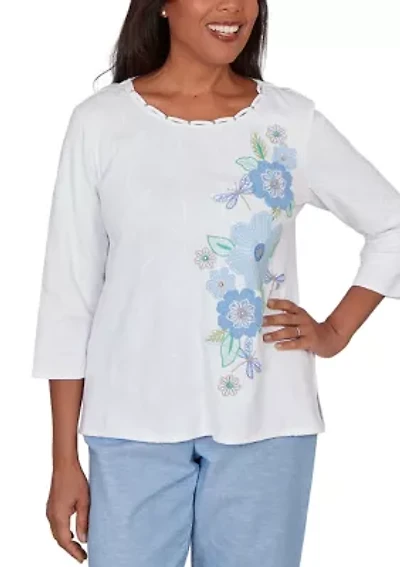 Petite Caribbean Blues Popcorn Mesh Top