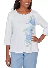 Petite Caribbean Blues Popcorn Mesh Top