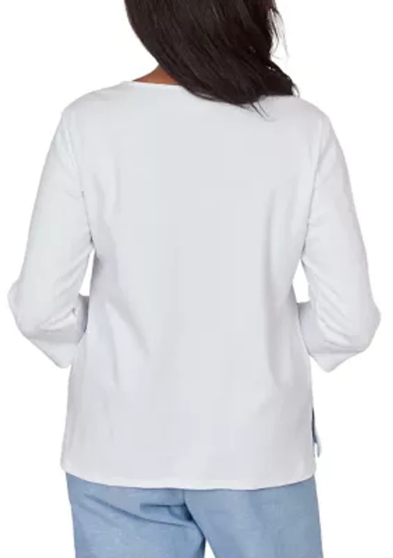 Petite Caribbean Blues Popcorn Mesh Top