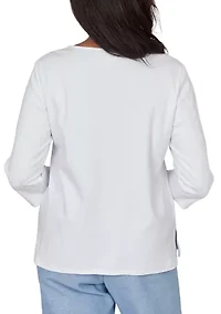 Petite Caribbean Blues Popcorn Mesh Top