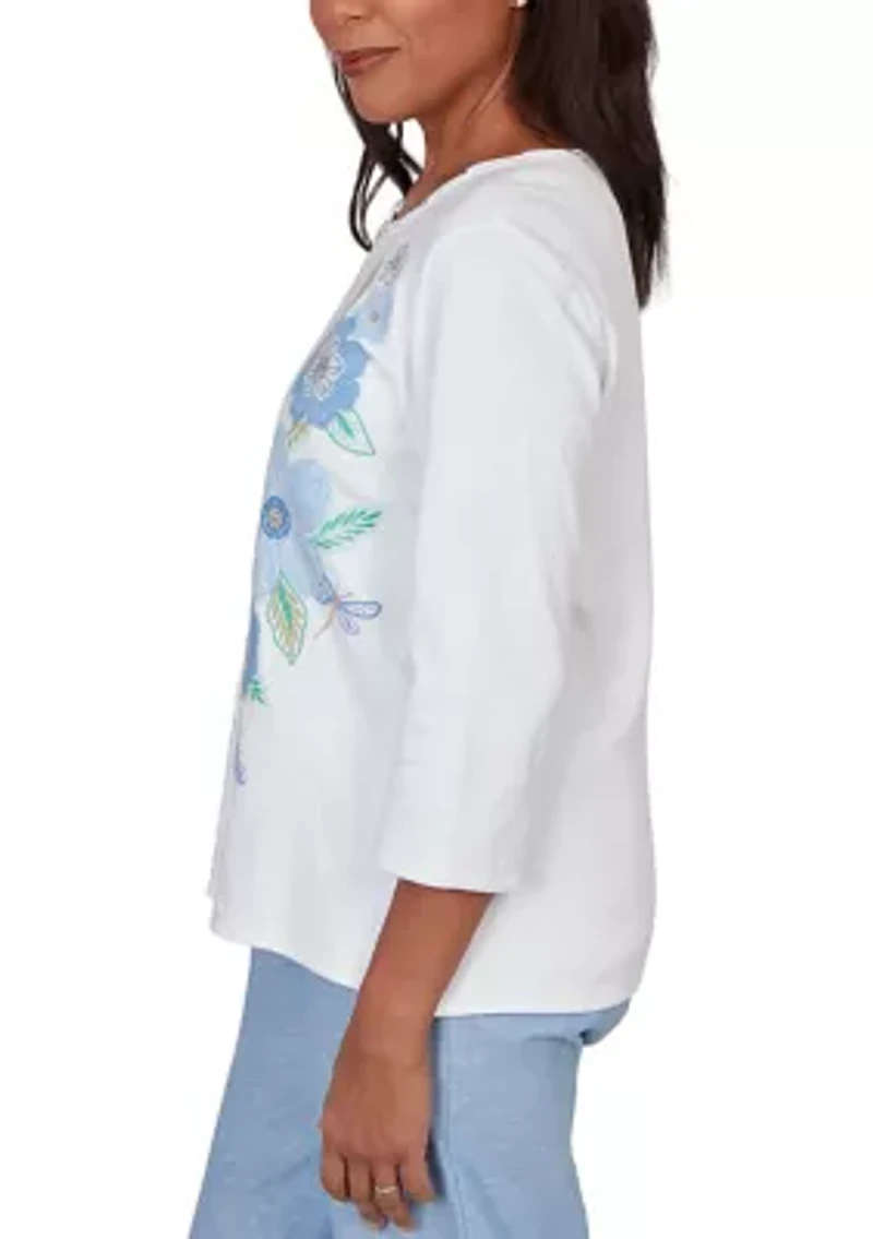 Petite Caribbean Blues Popcorn Mesh Top