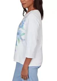 Petite Caribbean Blues Popcorn Mesh Top