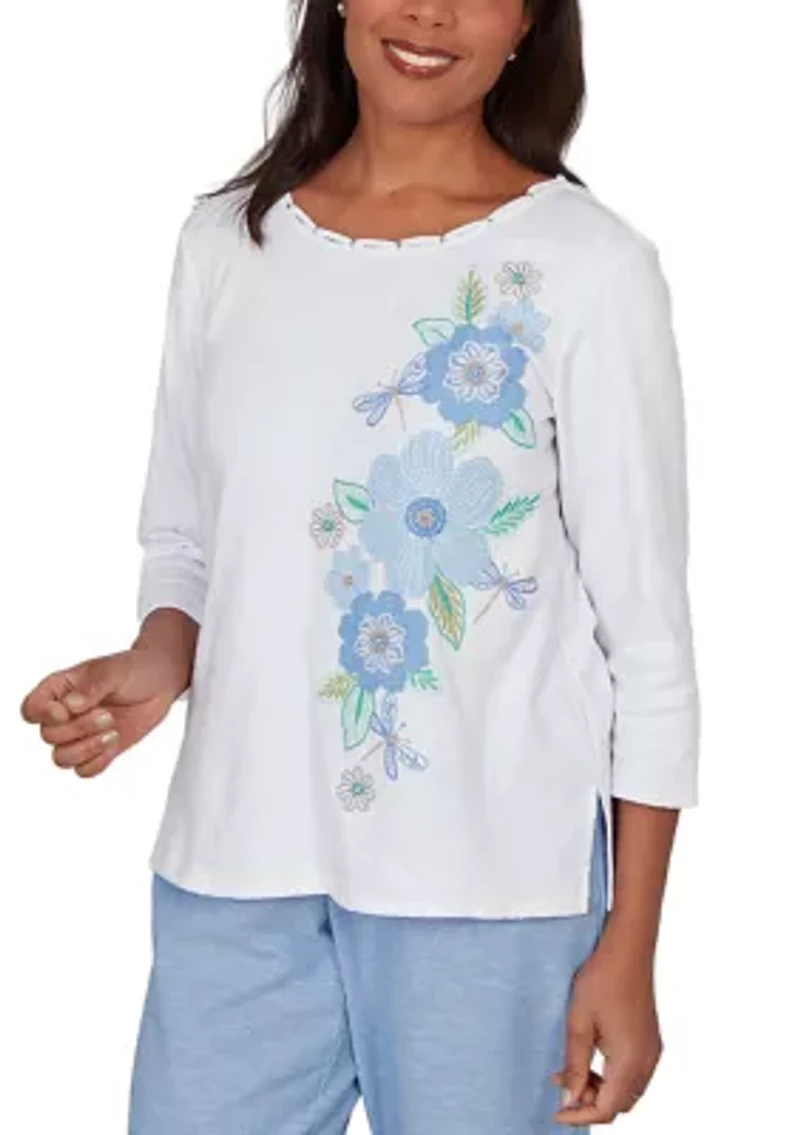Petite Caribbean Blues Popcorn Mesh Top