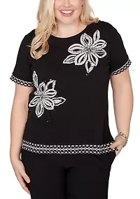 Women's Crowd Pleaser Sequin Flower T-Shirt with Lace Border