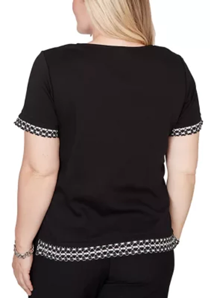 Women's Crowd Pleaser Sequin Flower T-Shirt with Lace Border
