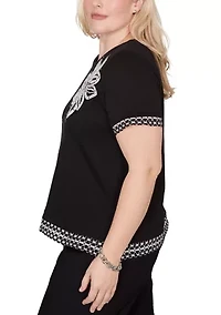 Women's Crowd Pleaser Sequin Flower T-Shirt with Lace Border