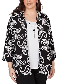 Plus Crowd Pleaser Paisley Embroidered Two-In-One Top