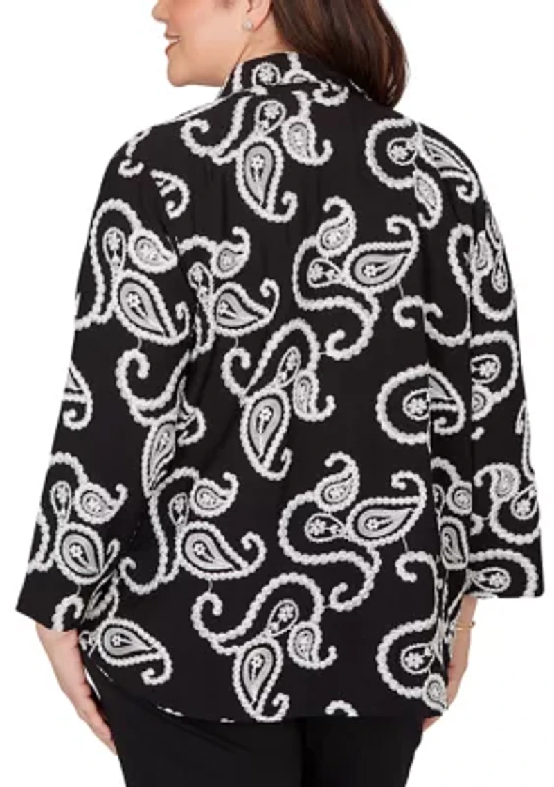 Plus Crowd Pleaser Paisley Embroidered Two-In-One Top
