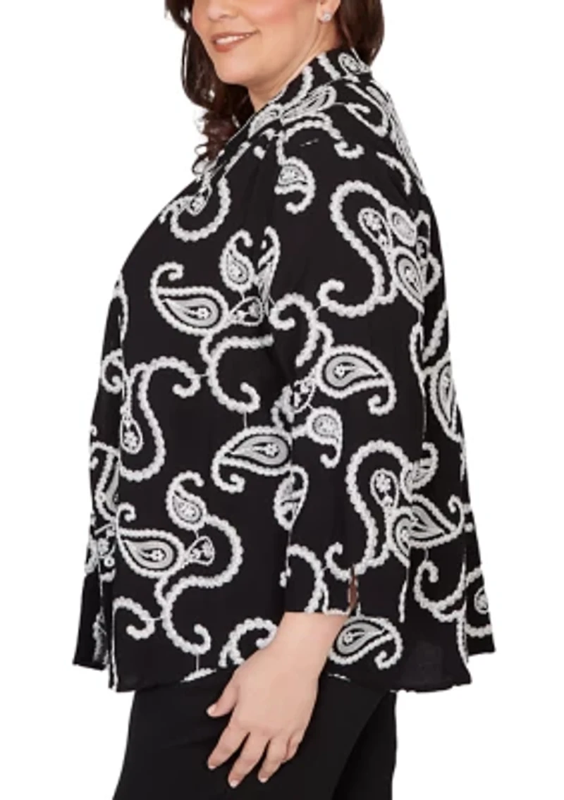 Plus Crowd Pleaser Paisley Embroidered Two-In-One Top