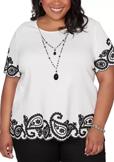 Plus Crowd Pleaser Paisley Border Top