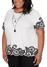Plus Crowd Pleaser Paisley Border Top