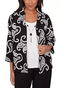 Petite Crowd Pleaser Paisley Embroidered Two One Shirt