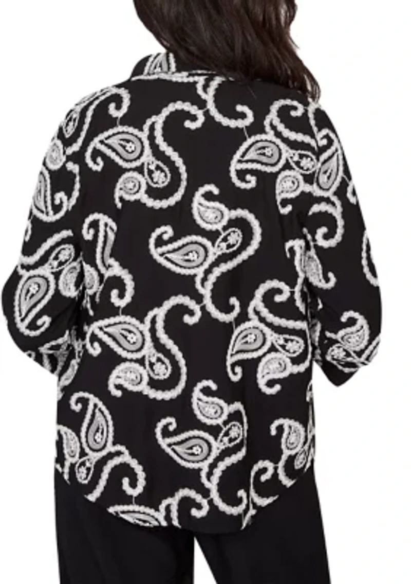 Petite Crowd Pleaser Paisley Embroidered Two One Shirt