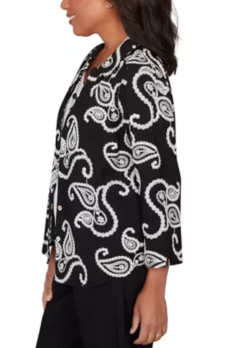 Petite Crowd Pleaser Paisley Embroidered Two One Shirt